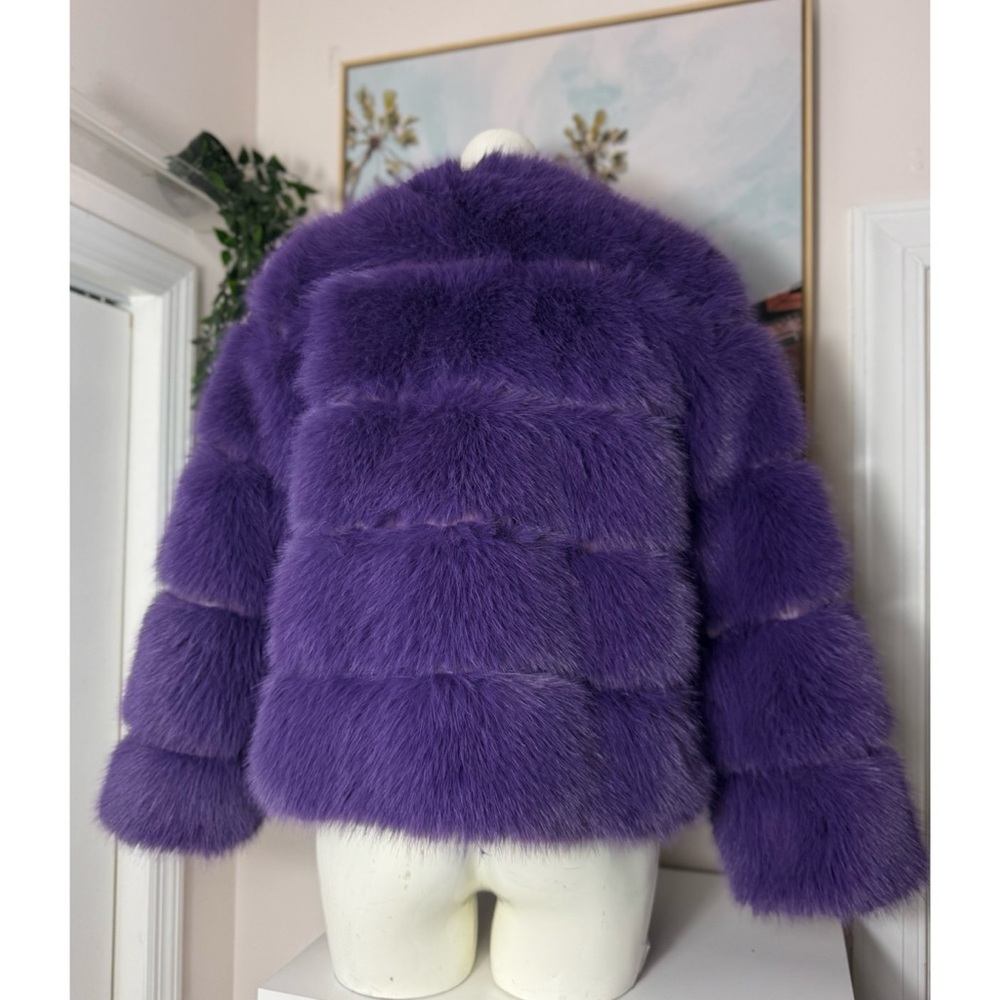 Gini London Purple Faux Fur Coat M/L Cropped Jacket Plush Tiered Lined - Picture 9 of 11
